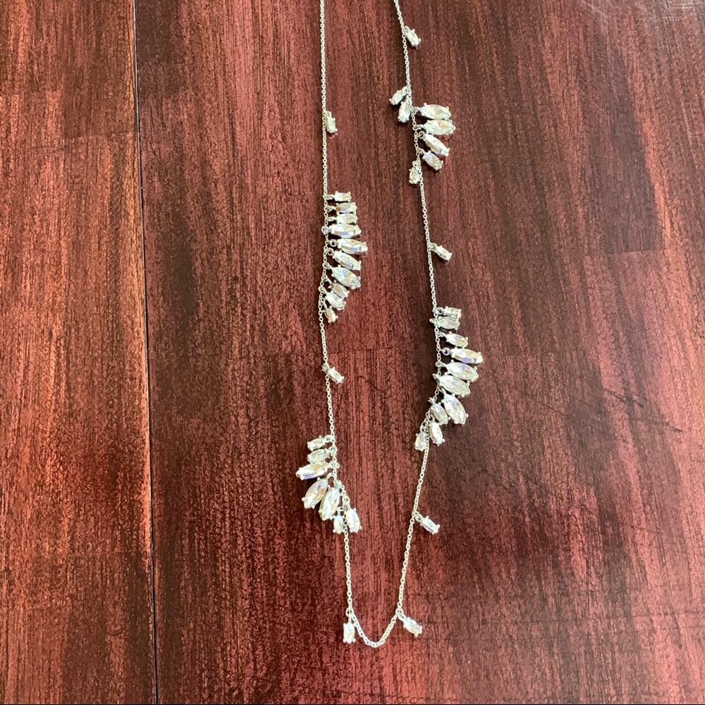 Banana Republic Long Silver Necklace with Crystals